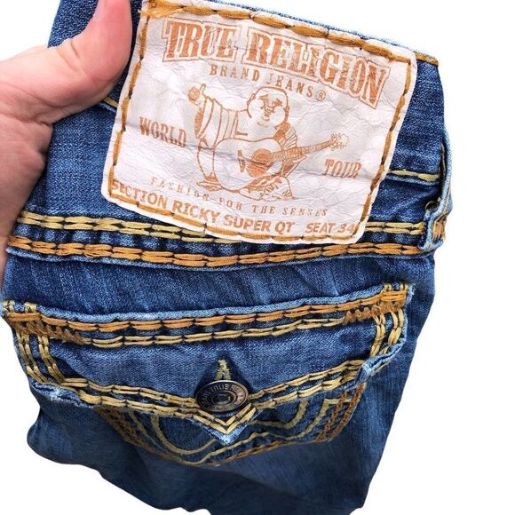 TRUE Religion Jeans Size 28 RICKY SUPER QT Blue Orange Stitch RARE - Picture 8 of 9